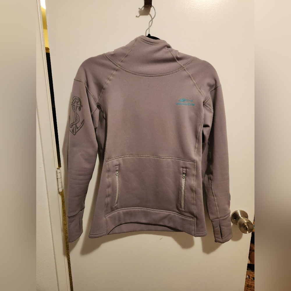 Grundens Salmon Sisters grey womens hoodie anchor fishing sweatshirt S Small